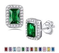 Bestyle 925 Sterling Silver Stud Earrings Hypoallergenic Women Earrings Square Green Studs May Birthstone Jewellery Emerald Earrings for Valentines