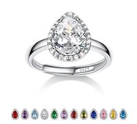 Bestyle 925 Sterling Silver Teardrop Cut Gemstone Cubic Zirconia Rings for Women April White Diamond Rings Statement and Promise Ring for Engagement/Wedding/Anniversary/Valentines Day