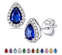 Bestyle 925 Sterling Sliver Birthstone Stud Earrings for Women Halo CZ | Hypoallergenic Heart/Round/Teardrop/Square Earings Jewellery, Valentines/Christmas/Birthday Gift for Women Teen Girls
