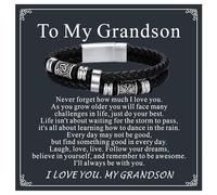 Bestyle Black Leather Bracelet for Men Double Layer Celtic Leather Bracelets Mens Bracelet with Message Card To My Grandson, 19cm/7.5 Inch