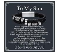 Bestyle Black Leather Bracelet for Men Double Layer Celtic Leather Bracelets Mens Bracelet with Message Card To My Son, 23cm/8.1 Inch