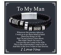Bestyle Black Leather Bracelet for Men Double Layer Celtic Leather Bracelets Mens Bracelet with Message Card To My Man, 23cm/8.1 Inch