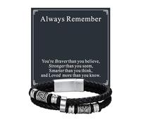 Bestyle Black Leather Bracelet for Men Double Layer Celtic Leather Bracelets Mens Bracelet with Message Card Always Remember, 23cm/8.1 Inch
