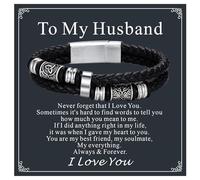 Bestyle Black Leather Bracelet for Men Double Layer Celtic Leather Bracelets Mens Bracelet with Message Card To My Huabnd, 21cm/8.3 Inch