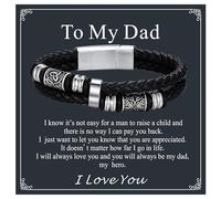 Bestyle Black Leather Bracelet for Men Double Layer Celtic Leather Bracelets Mens Bracelet with Message Card To My Dad, 21cm/8.3 Inch