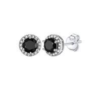 Bestyle Black Onyx Stud Earrings for Women - 925 Sterling Silver Cubic Zirconia Solitaire Round Earrings