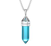 Bestyle Blue Gemstone Pendant Women Pendant Necklace December Birthstone Jewellery for Daughter -Silver Chain 22+2"