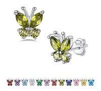 Bestyle Butterfly Earring for Women Silver Hypoallergenic August Birthstone Stud Earrings for Women Sensitive Ear, 925 Sterling Silver Princess Cut Peridot Earrings Butterflies Jewelry Set Gift