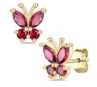 Bestyle Butterfly Stud Earring Gold Plated July Birthstone Stud Red Earrings for Women Gemstone Ruby Earrings Stud Cubic Zirconia Earrings for Sensitive Skin Birthday Jewellery