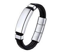 Bestyle Classic Men Leather Cord Bracelets with Solid Stainless Steel ID Tag Words Engravable Fashion Men Wrap Wrist Leather Band, Great Gifts for Husband Boyfriend Dad