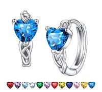 Bestyle CZ Heart Diamond Hoop Earrings 5mm December Blue Topaz Birthstone Celtic Knot Earrings, 925 Sterling Silver Earrings Jewelry Gift for Wedding Anniversary Birthday