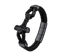 Bestyle Genuine Leather Braided Viking Bracelets for Men Boys, Vintage Hammer/Skull/Masonic Freemason Wrap Cuff Wirstband Bracelets with Magnetic Closure
