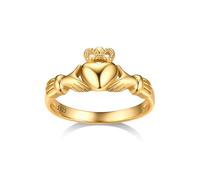 Bestyle Gold Silver Claddagh Rings for Women Sterlling Silver Band Ring Stacking Ring, Dianty Cute Simple Ring, Irish Celtic Love Ring Wedding Band for Couples, Size Q
