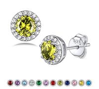 Bestyle Hypoallergenic Sterling Silver Stud Earrings for Women August Yellow Birthstone Women Earrings with 5mm Round Peridot Jewellery Birthday Gifts