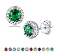 Bestyle Hypoallergenic Sterling Silver Stud Earrings for Women Emerald May Birthstone Earrings 5mm Round Green Gem with Cubic Zirconia Ear Jewellery Gifts