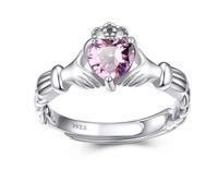 Bestyle Infinity Love Celtic Claddagh Rings for Women October Pink Tourmaline Gemstone Celtic Claddagh Rings with Sparkling CUbic Zirconia, Brilliant Love Heart Diamond Rings