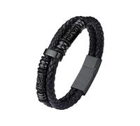 Bestyle Lucky Viking Celtic Bracelet Black Bracelet for Men Double Layer Black Leather Cuff Bracelet, Fashion Punk Retro Men Wristband Leather Bracelet Great Gift for Father Husband, 21cm/8.3 Inch