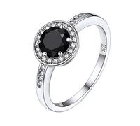 Bestyle Luxurious White Gold Vermeil Sterling Silver Rings Cubic Zirconia Wedding Engagement Rings Eternity Bridal Band 1 Carat Black Round Gemstone Rings for Wife Fiancee Girl Friends, Size 6