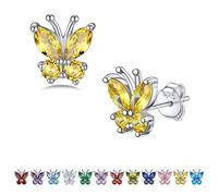 Bestyle Silver Birthstone Butterfly Earring for Women Dainty Cute Butterfly Jewelry Gifts for Women On Birthday Christmas for Wife Mom Daughter