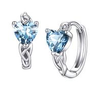 Bestyle Silver Celtic Knot Hoops Love Heart Cubic Zirconia Earrings March Aquamarine Birthstone Hoop Earrings for Women, Hypoallergenic Earrings for Sensitive Ears