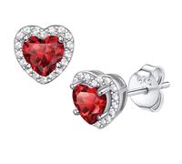 Bestyle Silver Earrings for Women Hypoallergenic 925 Sterling Silver Stud Earrings Heart Garnet January Birthstone Earrings with 1mm Cubic Zirconia Elegant Ear Jewellery Gift