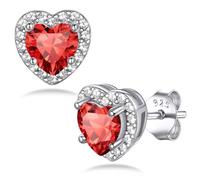 Bestyle Silver Earrings for Women Hypoallergenic 925 Sterling Silver Stud Earrings Heart Ruby July Birthstone Red Earrings Elegant Ear Jewellery Gifts