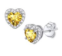 Bestyle Silver Earrings for Women Hypoallergenic 925 Sterling Silver Stud Earrings Heart Yellow Topaz November Birthstone Earrings with Cubic Zirconia Elegant Ear Jewellery Gift