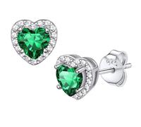 Bestyle Silver Earrings for Women Hypoallergenic 925 Sterling Silver Studs Green Earrings Heart Emerald Earrings May Birthstone Jewellery