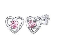 Bestyle Sparkle Rose Quartz CZ Earring Pink Crystal Stud Heart Synthetic Tourmaline October Birthstone Earrings for Women Sterling Silver Heart Celtic Knot Earring Tennis Jewelry Gifts