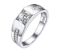 Bestyle Sparkling Cubic Zirconia CZ Couple Rings for Wedding/Engagement/Promise, 6mm Wide Engraved Silver Band Rings for Men Women, Fashion Pinky Finger Ring Set