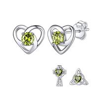 Bestyle Stelring Silver Women Celtic Gemstone Earring Tiny Cute Heart Celtic Knot Stud August Synthetic Peridot Birthstone Earrings Jewelry Gifts Gift for Mom Wife Her