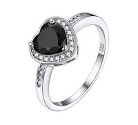 Bestyle Sterling Silver 1 Carat Heart Cut Black Gemstone Cubic Zirconia Rings for Women Girls, White Diamond Rings, Statement and Promise Ring for Birthday/Anniversary/Valentines Day,Size 5