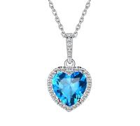 Bestyle Sterling Silver Birthstone Pendant Necklace for Women Heart/Round/Drop/Square Gemstone Necklace with Cubic Zircon Birthday Birthstone Gift for Wife Mom