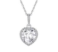 Bestyle Sterling Silver Birthstone Pendant Necklace for Women Heart/Round/Drop/Square Gemstone Necklace with Cubic Zircon Birthday Birthstone Gift for Wife Mom