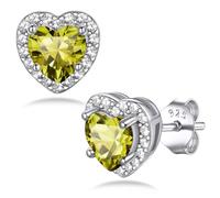 Bestyle Sterling Silver Earrings for Women Hypoallergenic August Birthstone Earrings Peridot Studs Love Heart Earrings Elegant Ear Jewellery Gifts