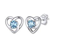 Bestyle Sterling Silver Earrings Heart Celtic Knot Stud with March Birthstone Synthetic Blue Aquamarine Crystal Birth Earrings Tiny Heart Stud Luck Irish Birthday Gifts