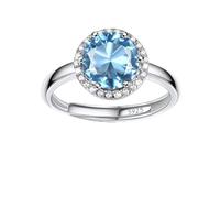 Bestyle Sterling Silver Love Round Cubic Zirconia Rings with Aquamarine Crystal Gemstones for Women, Hypoallergenic Adjustable Rings for Every Finger