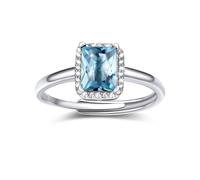 Bestyle Sterling Silver Love Square Cubic Zirconia Rings with Aquamarine Crystal Gemstones for Women, Hypoallergenic Adjustable Rings for Every Finger