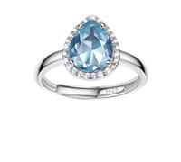 Bestyle Sterling Silver Love Teardrop Cubic Zirconia & Aquamarine Crystal Gemstone Rings for Women - Hypoallergenic Adjustable Rings for Every Finger