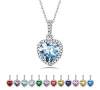 Bestyle Sterling Silver March Birthstone Pendant Necklace for Women Heart Gemstone Necklace with Cubic Zircon Birthday Gift for Wife Mom