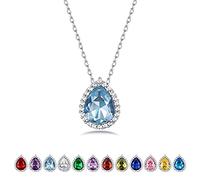 Bestyle Sterling Silver March Birthstone Pendant Necklace for Women Pear Shape Gemstone Necklace with Cubic Zircon Birthday Gift for Wife Mom