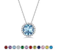Bestyle Sterling Silver March Birthstone Pendant Necklace for Women Round Gemstone Necklace with Cubic Zircon Birthday Gift for Wife Mom