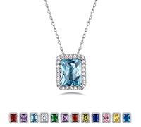 Bestyle Sterling Silver March Birthstone Pendant Necklace for Women Square Gemstone Necklace with Cubic Zircon Birthday Gift for Wife Mom