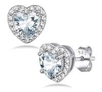 Bestyle Sterling Silver Studs Earrings for Women Hypoallergenic Heart Earrings White Diamond April Birthstone Earrings Elegant Ear Jewellery Great Birthday Gifts