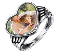 Bestyle Vintage Heart Shape Rings with Angle Wings Personalised Double Wing Rings with Photo Size S (US 9) Statement Ring Party Ring