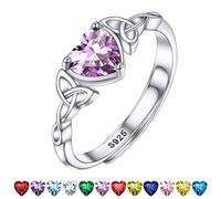 Bestyle Women 925 Silver Statement Band, Dainty Shiny Crystal Ring Adjustable Birthstone Ring June, Celtic Knot Ring Trendy Silver Jewellery