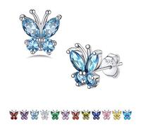 Bestyle Womens Butterfly Earring Sterling Silver Aquamarine Birthstone, Hypoallergenic, March Cubic Zirconia Gem, Valentines Jewellery for Her, Come with Gift Box