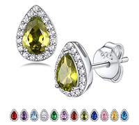 Bestyle Women's Earrings 925 Sterling Silver August Peridot Birthstone Earrings Teardrop Yellow Stud Earrings with CZ Hypoallergenic Ear Jewellery Gifts