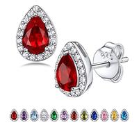 Bestyle Women's Earrings 925 Sterling Silver Zirconia Earrings January Birthstone Garnet Teardrop Stud Earrings with CZ Hypoallergenic Simple Studs Red Gem Ear Jewellery Gifts