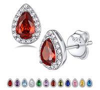 Bestyle Women's Earrings 925 Sterling Silver Zirconia Earrings July Birthstone Ruby Teardrop Stud Earrings with CZ Hypoallergenic Simple Studs Red Gem Ear Jewellery Gifts